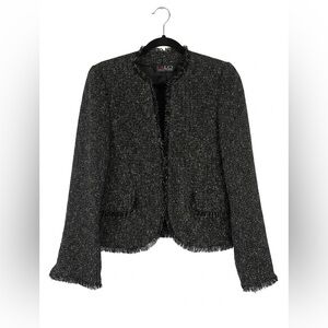 Lalo Couture Tweed Blazer Black White Fringe Detailing size 4